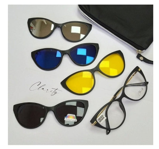 Lentes clip on 5 micas para toda ocasión. Modelo de celuloide agatados hermosos y livianos.